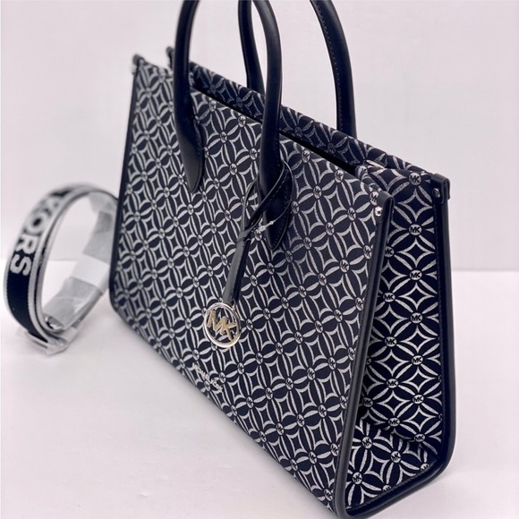 Michael Kors Mirella Medium Metallic Logo Jacquard Tote Bag - Picture 8 of 11